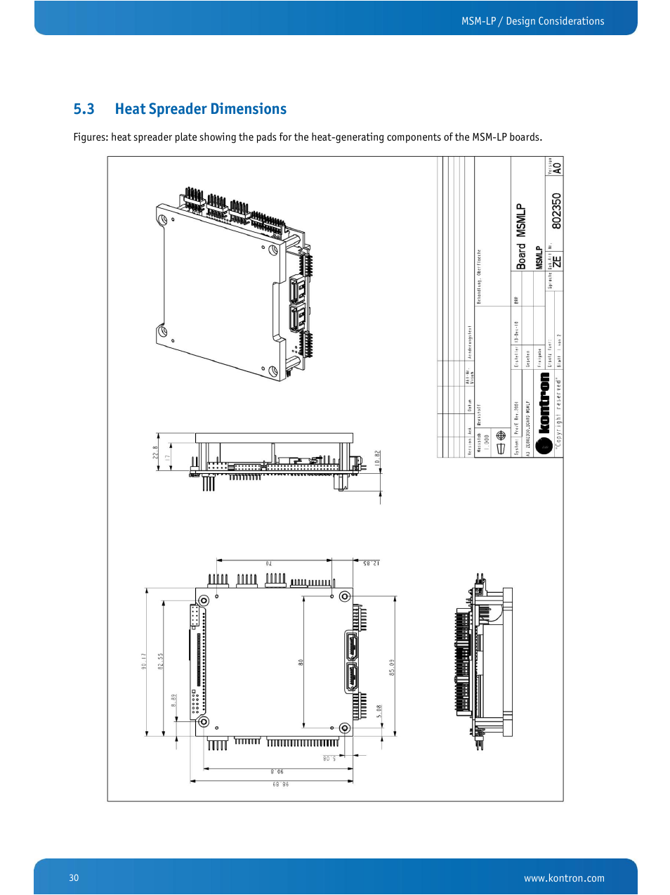 Heat spreader dimensions, 3 heat spreader dimensions | Kontron MSM-LP Manual User Guide V106 User Manual | Page 34 / 72