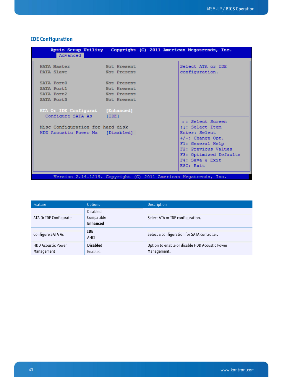Ide configuration | Kontron MSM-LP Manual User Guide V106 User Manual | Page 47 / 72