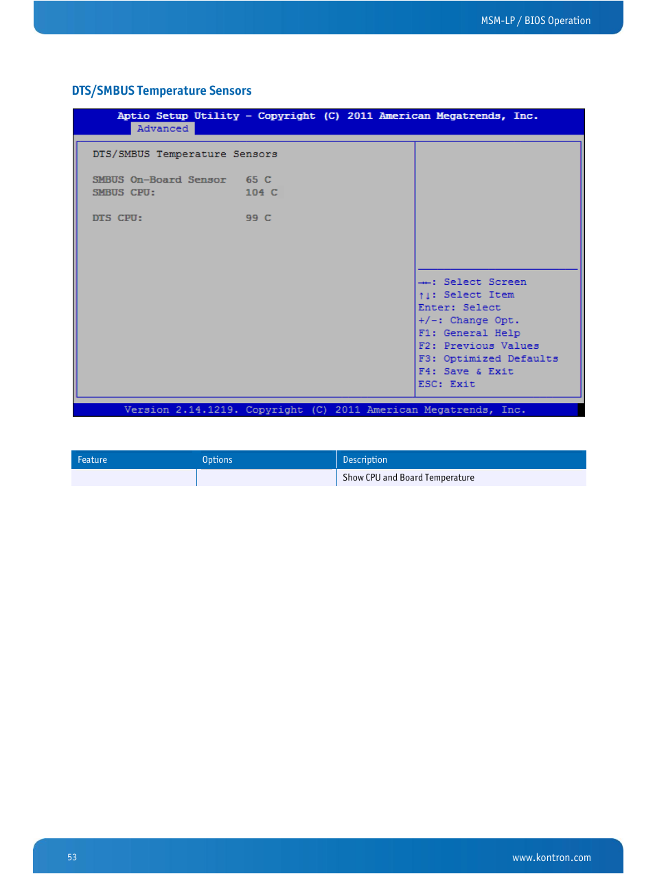 Dts/smbus temperature sensors | Kontron MSM-LP Manual User Guide V106 User Manual | Page 57 / 72