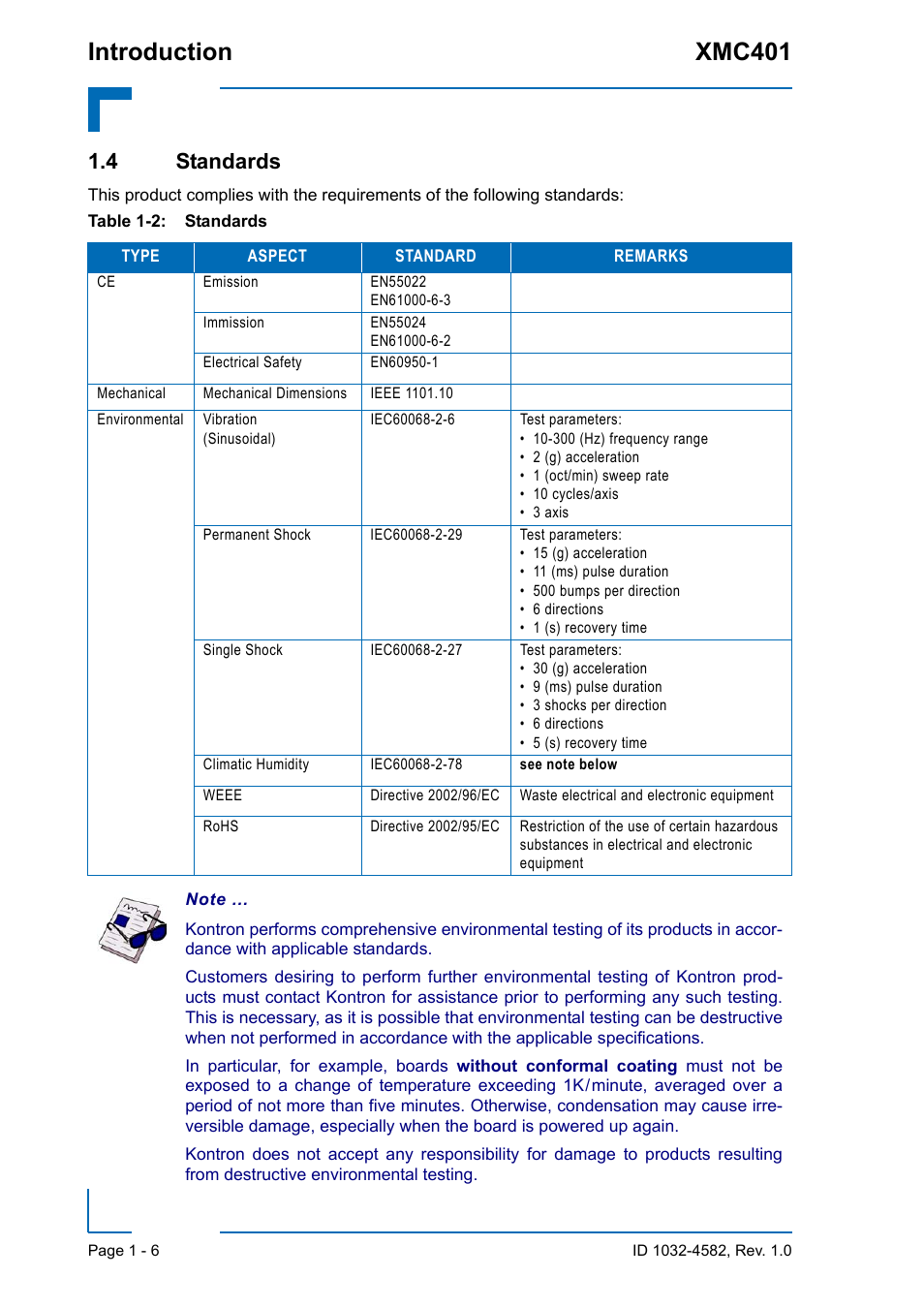 4 standards, 4 standards - 6, Standards - 6 | Introduction xmc401 | Kontron XMC401 User Manual | Page 18 / 20