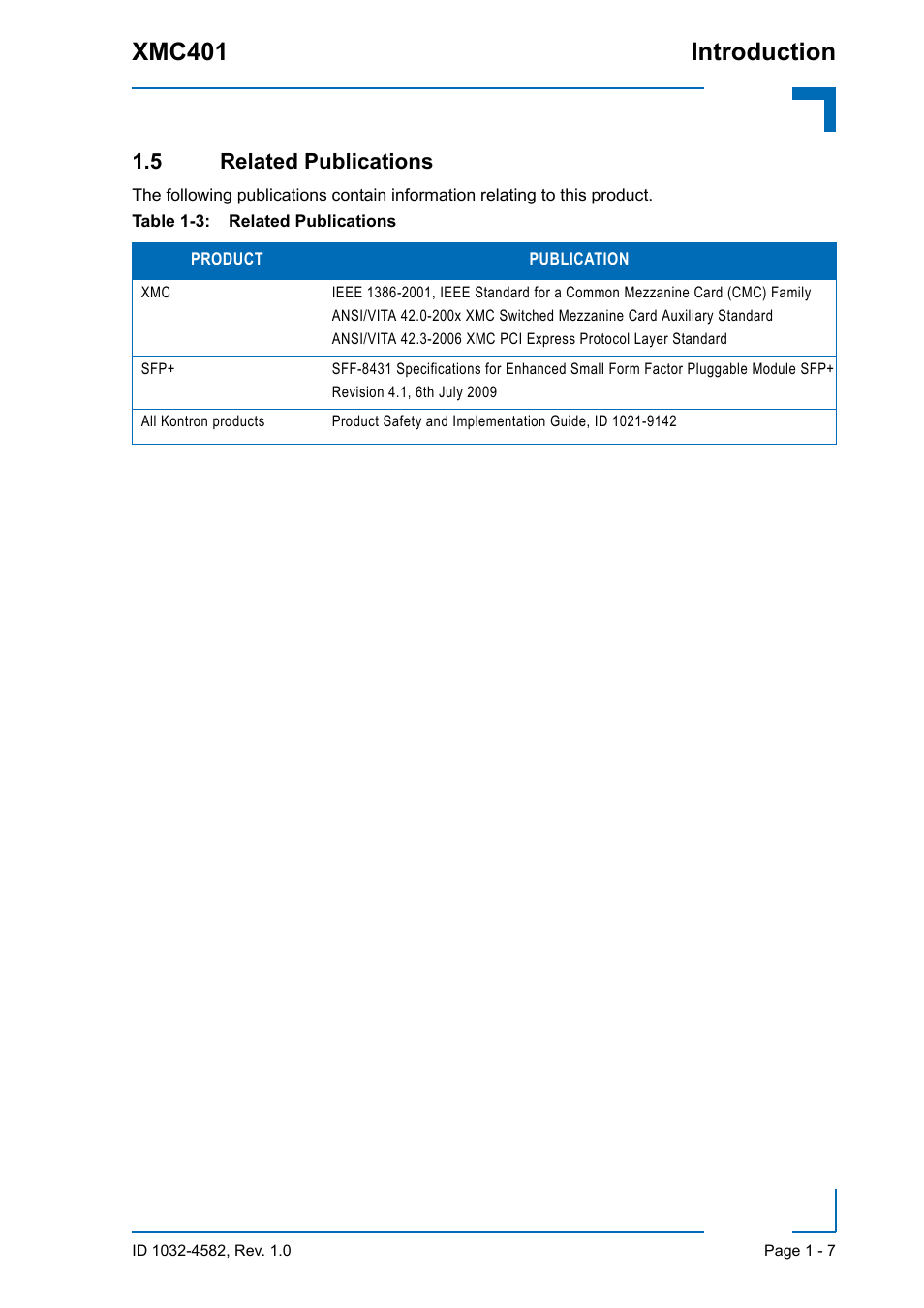 5 related publications, 5 related publications - 7, Related publications - 7 | Xmc401 introduction | Kontron XMC401 User Manual | Page 19 / 20