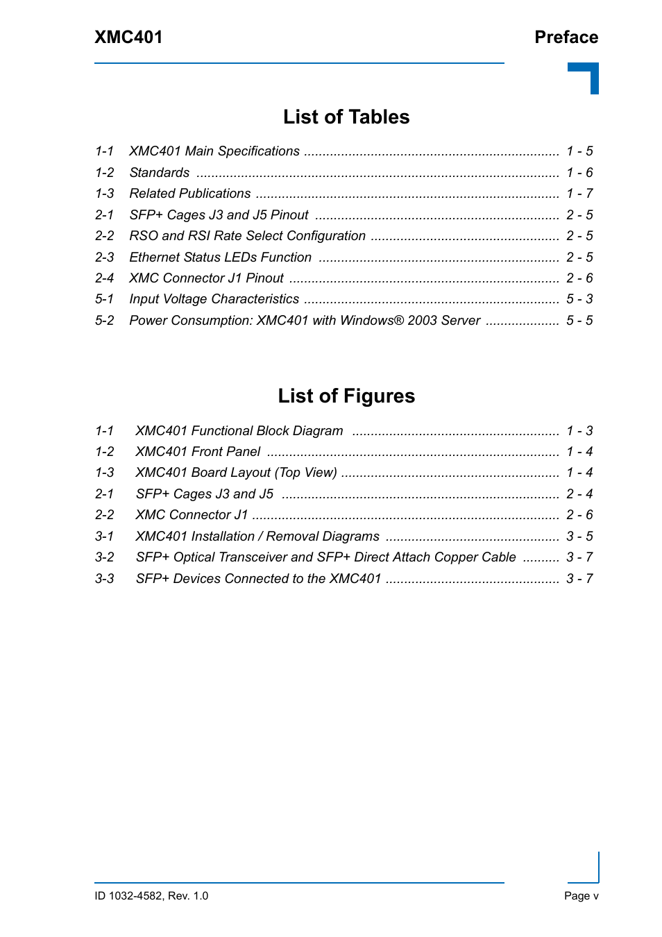 List of tables, List of figures, Xmc401 preface | Kontron XMC401 User Manual | Page 5 / 20