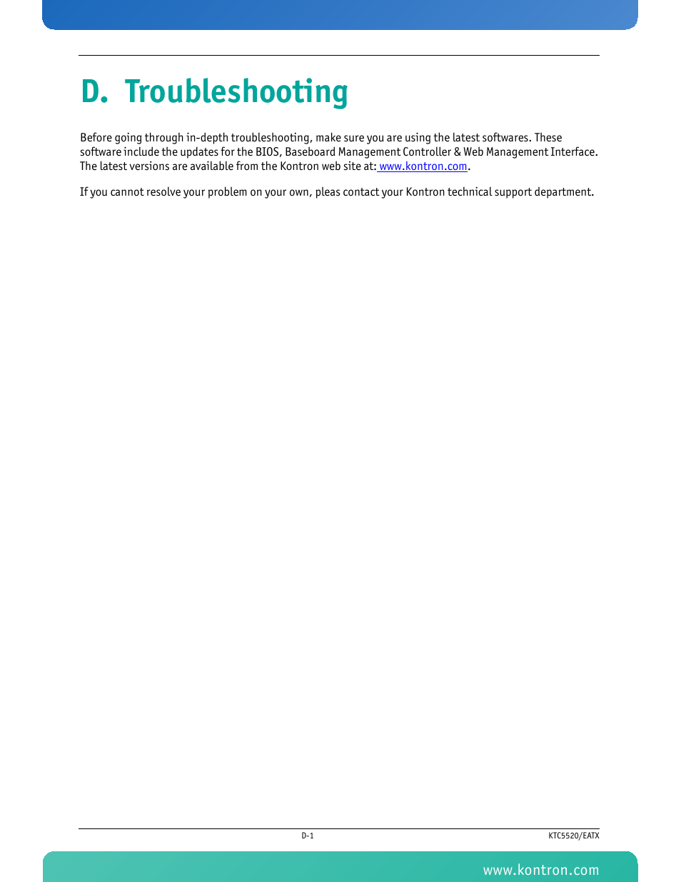 D. troubleshooting | Kontron KTC5520-EATX User Manual | Page 109 / 115