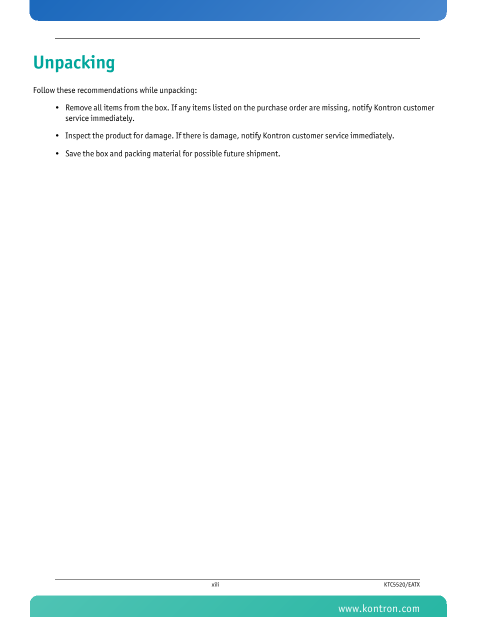 Unpacking | Kontron KTC5520-EATX User Manual | Page 14 / 115