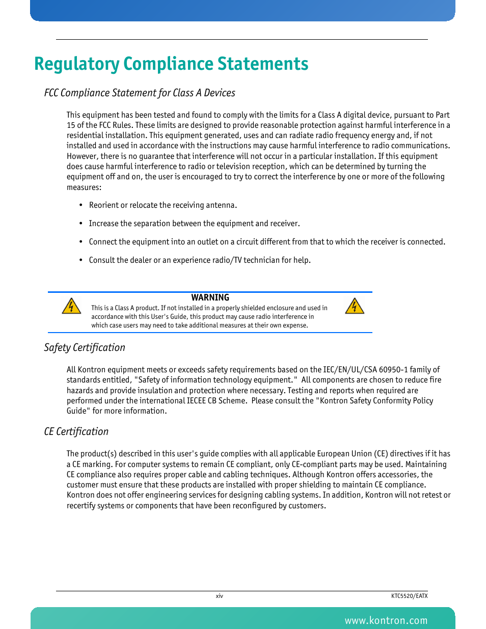 Regulatory compliance statements | Kontron KTC5520-EATX User Manual | Page 15 / 115