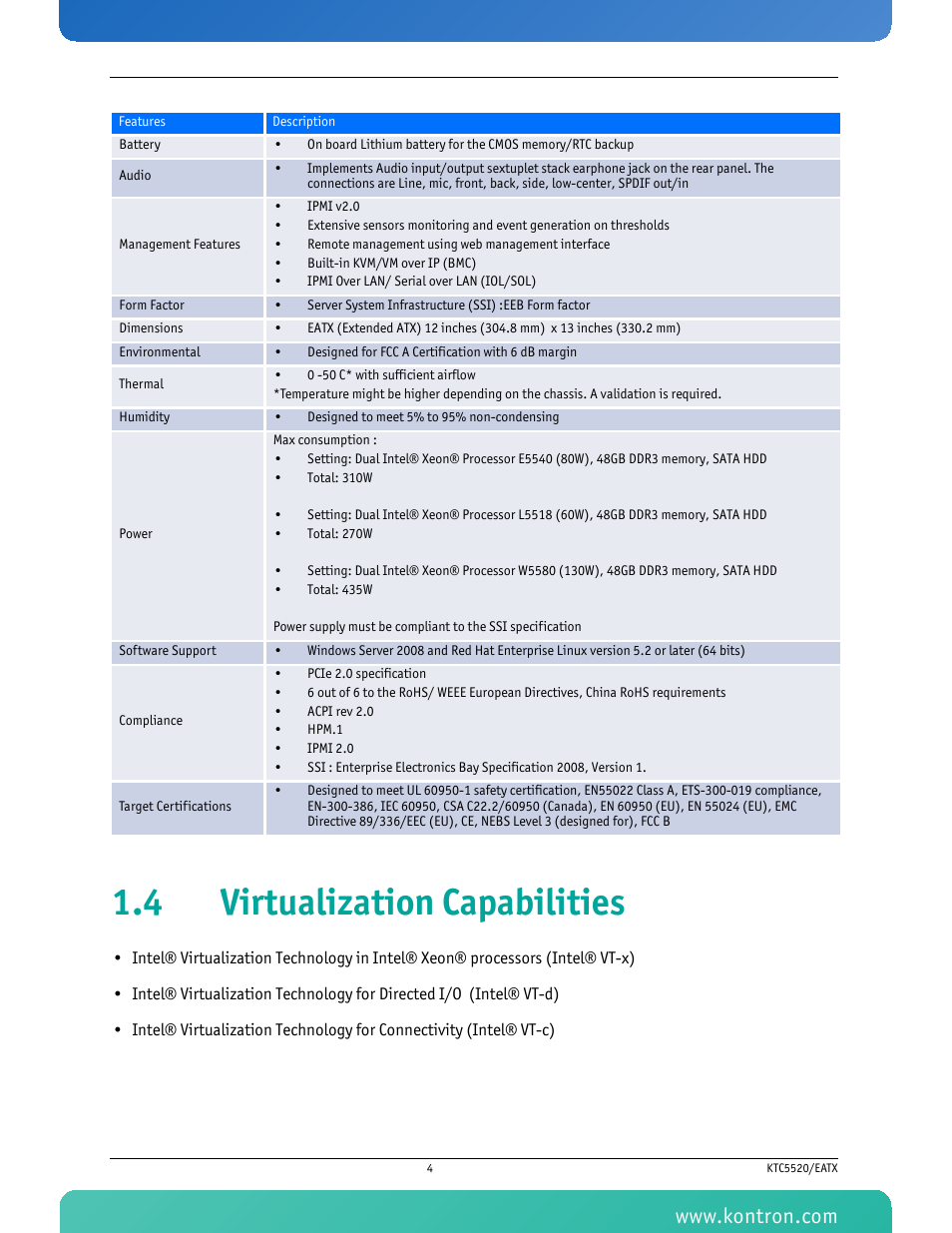 4 virtualization capabilities | Kontron KTC5520-EATX User Manual | Page 20 / 115