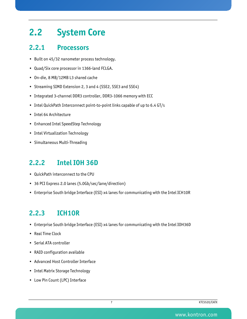 2 system core, 1 processors, 2 intel ioh 36d | 3 ich10r, Processors, Intel ioh 36d, Ich10r | Kontron KTC5520-EATX User Manual | Page 23 / 115