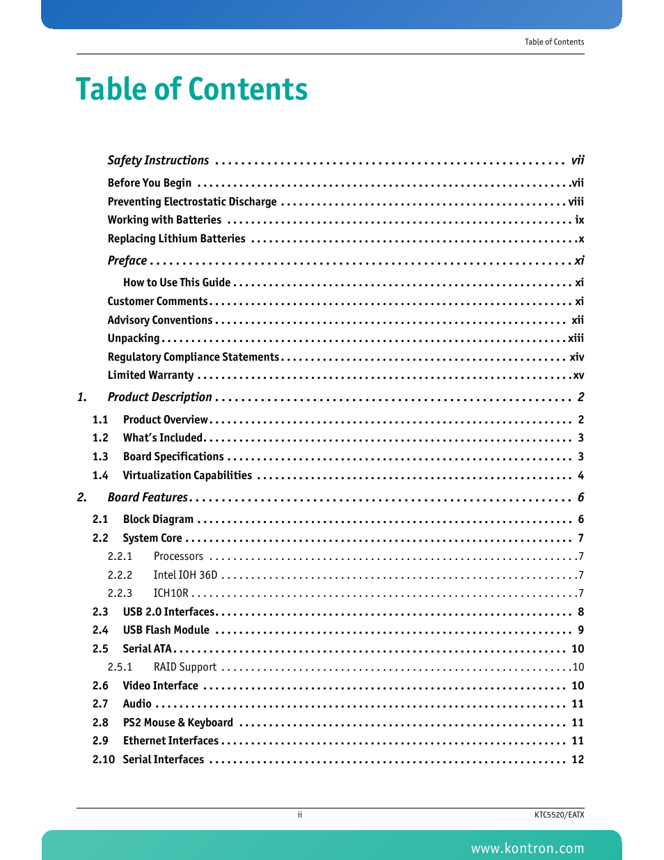Kontron KTC5520-EATX User Manual | Page 3 / 115