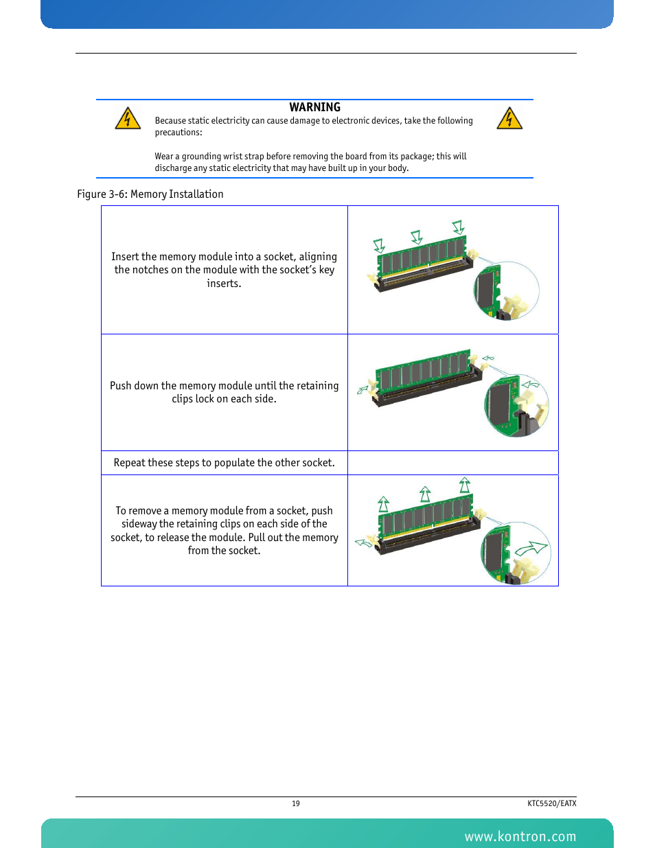 Figure 3-6: memory installation | Kontron KTC5520-EATX User Manual | Page 35 / 115