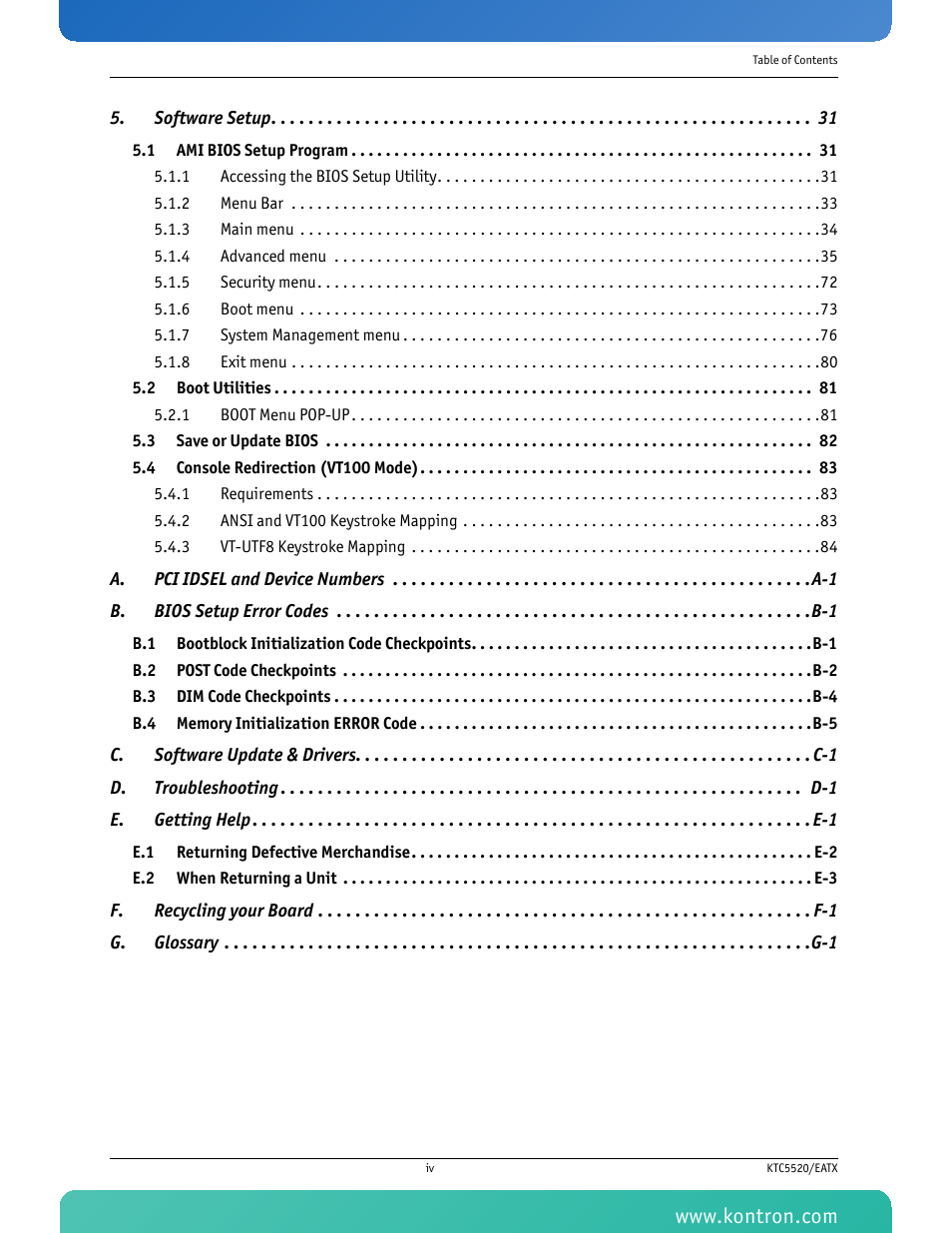 Software setup 31 | Kontron KTC5520-EATX User Manual | Page 5 / 115