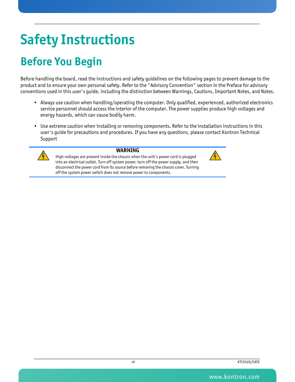 Kontron KTC5520-EATX User Manual | Page 8 / 115