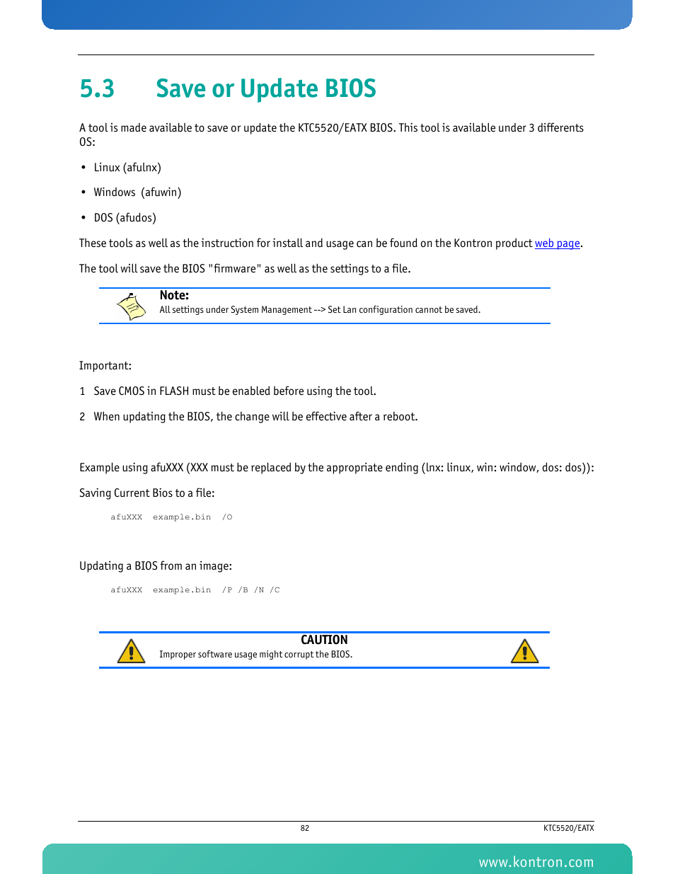 3 save or update bios | Kontron KTC5520-EATX User Manual | Page 98 / 115