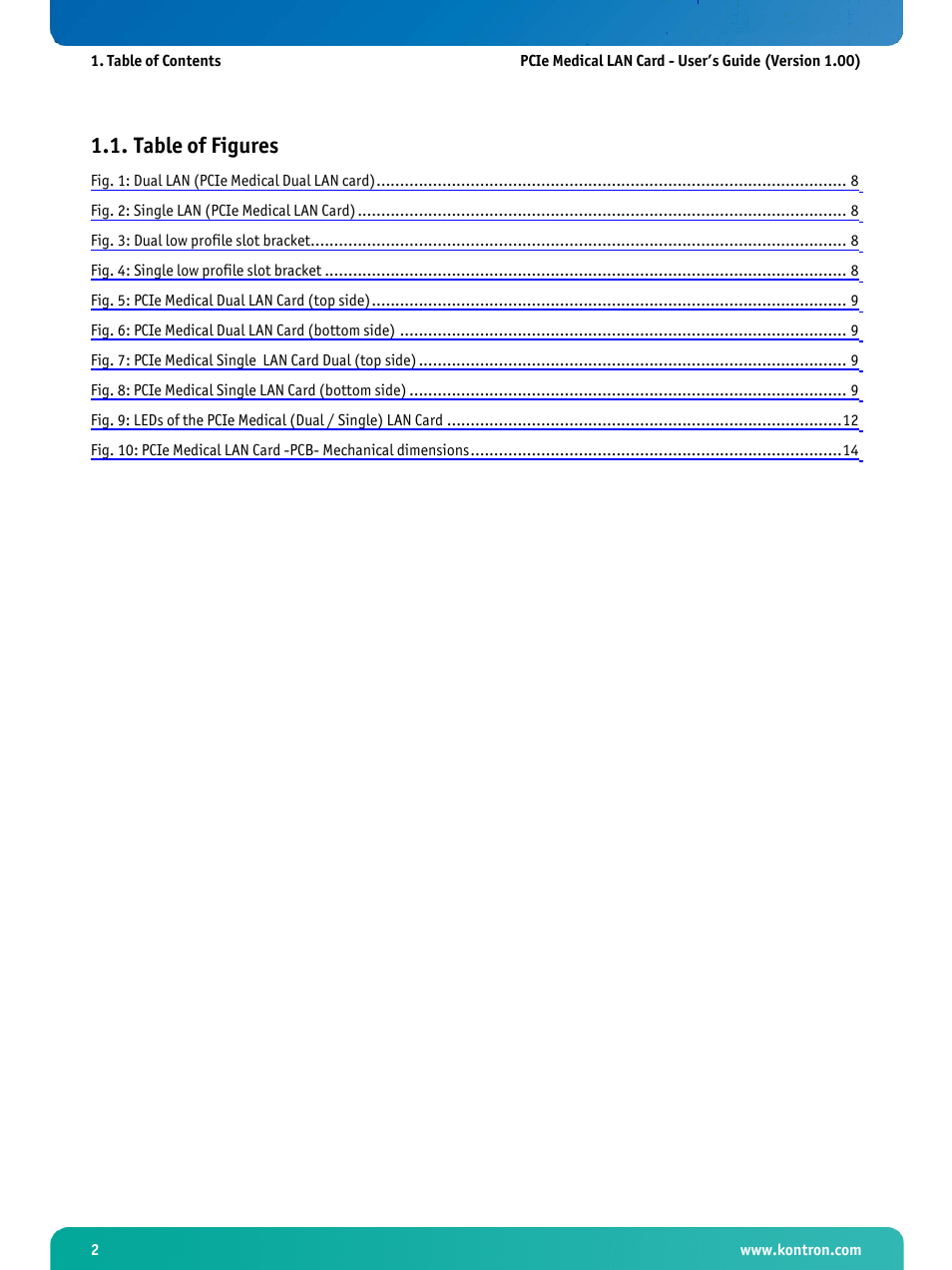 Table of figures | Kontron PCIe Medical LAN Card User Manual | Page 4 / 22