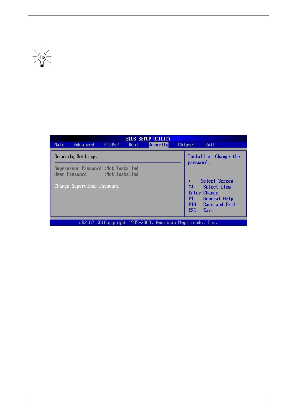 Security, Supervisor password, User password | Kontron PCI-760 User Manual | Page 71 / 84