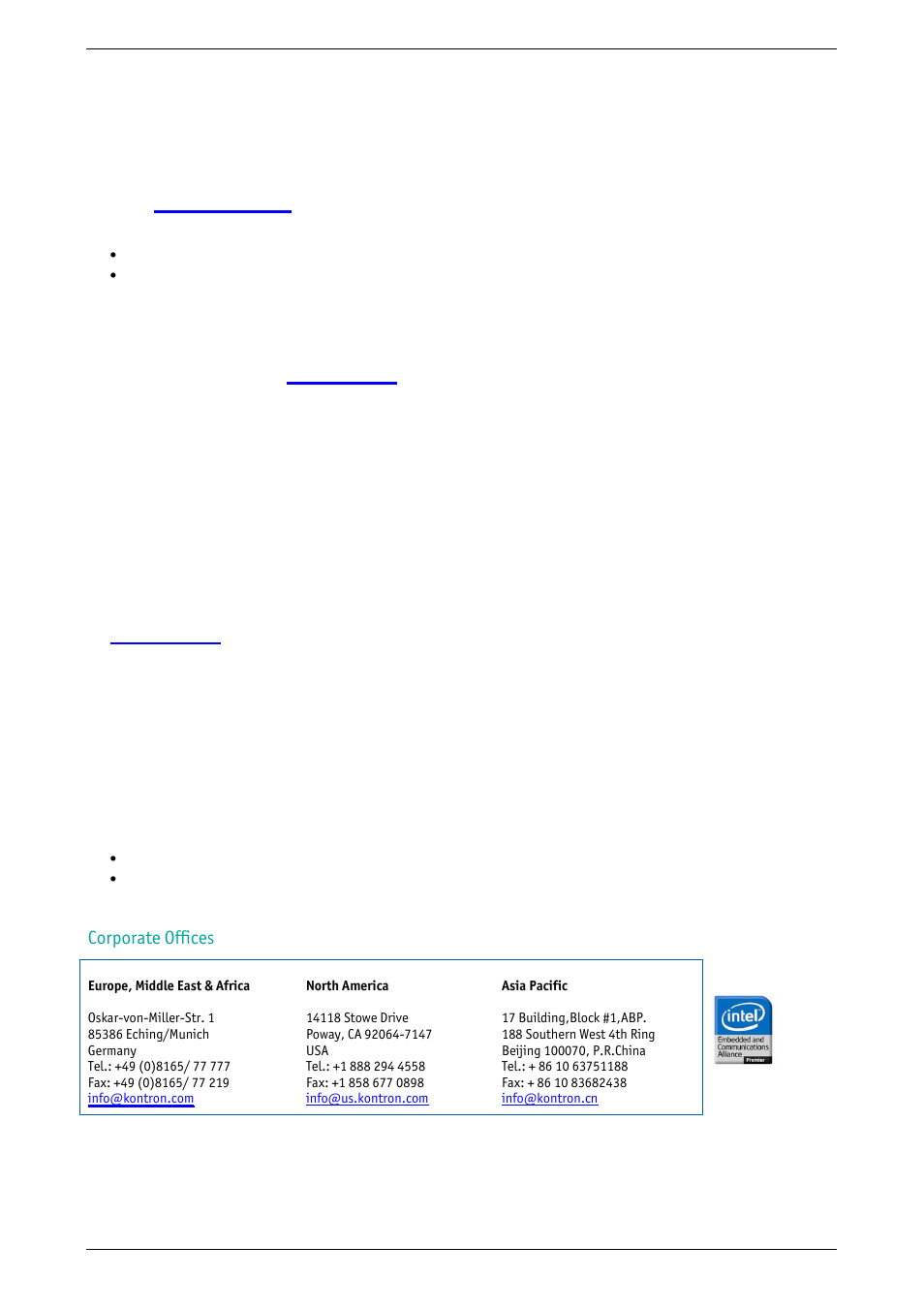 Technical support, Returning defective merchandise, Corporate offices | Kontron PCI-760 User Manual | Page 84 / 84