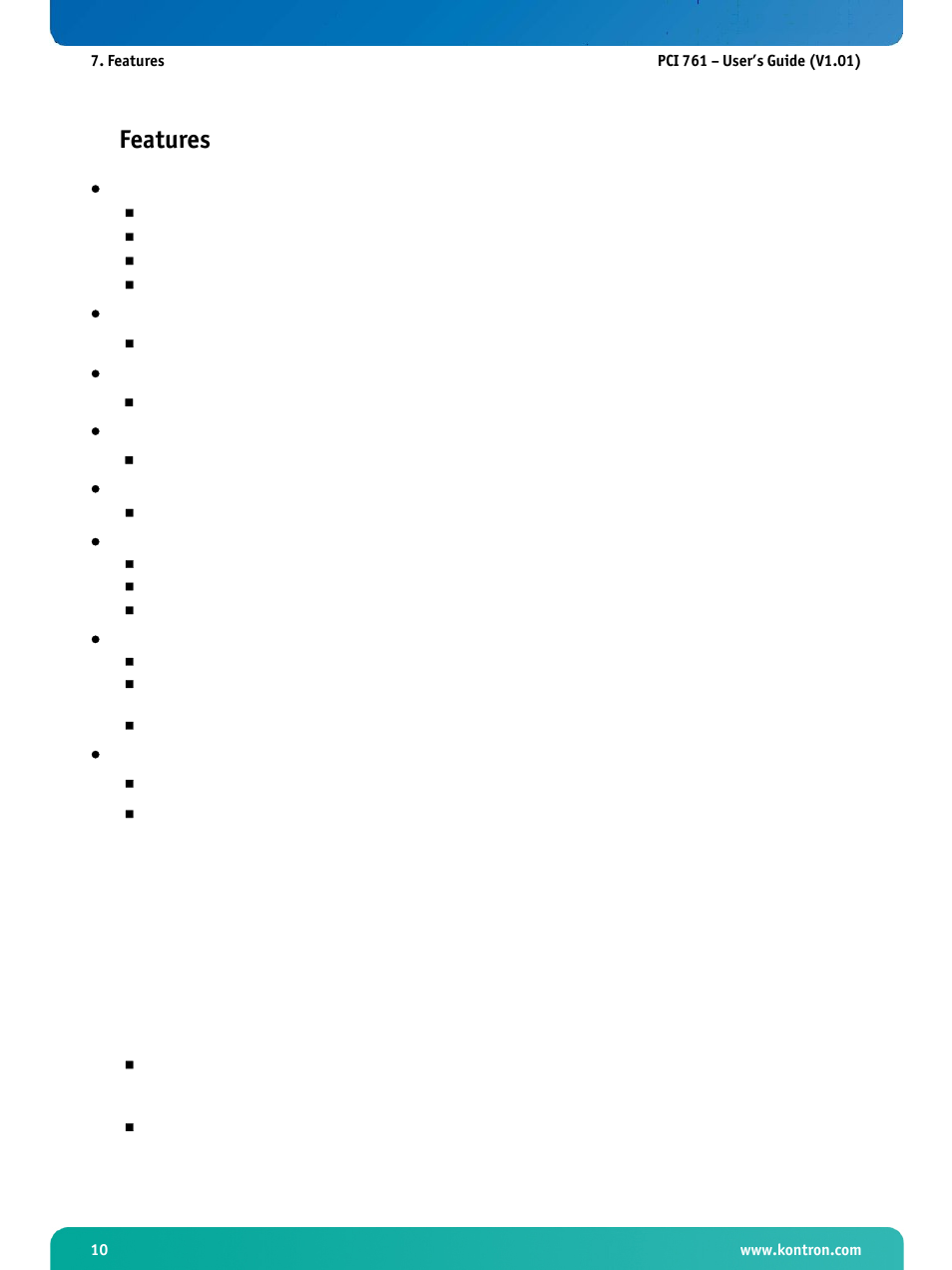 Features | Kontron PCI-761 User Manual | Page 12 / 86