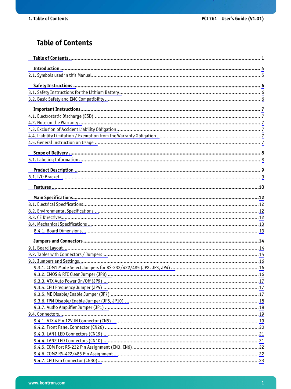 Kontron PCI-761 User Manual | Page 3 / 86