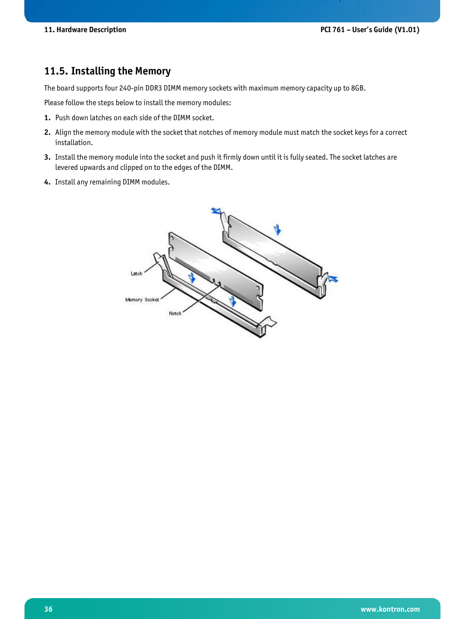 Installing the memory | Kontron PCI-761 User Manual | Page 38 / 86