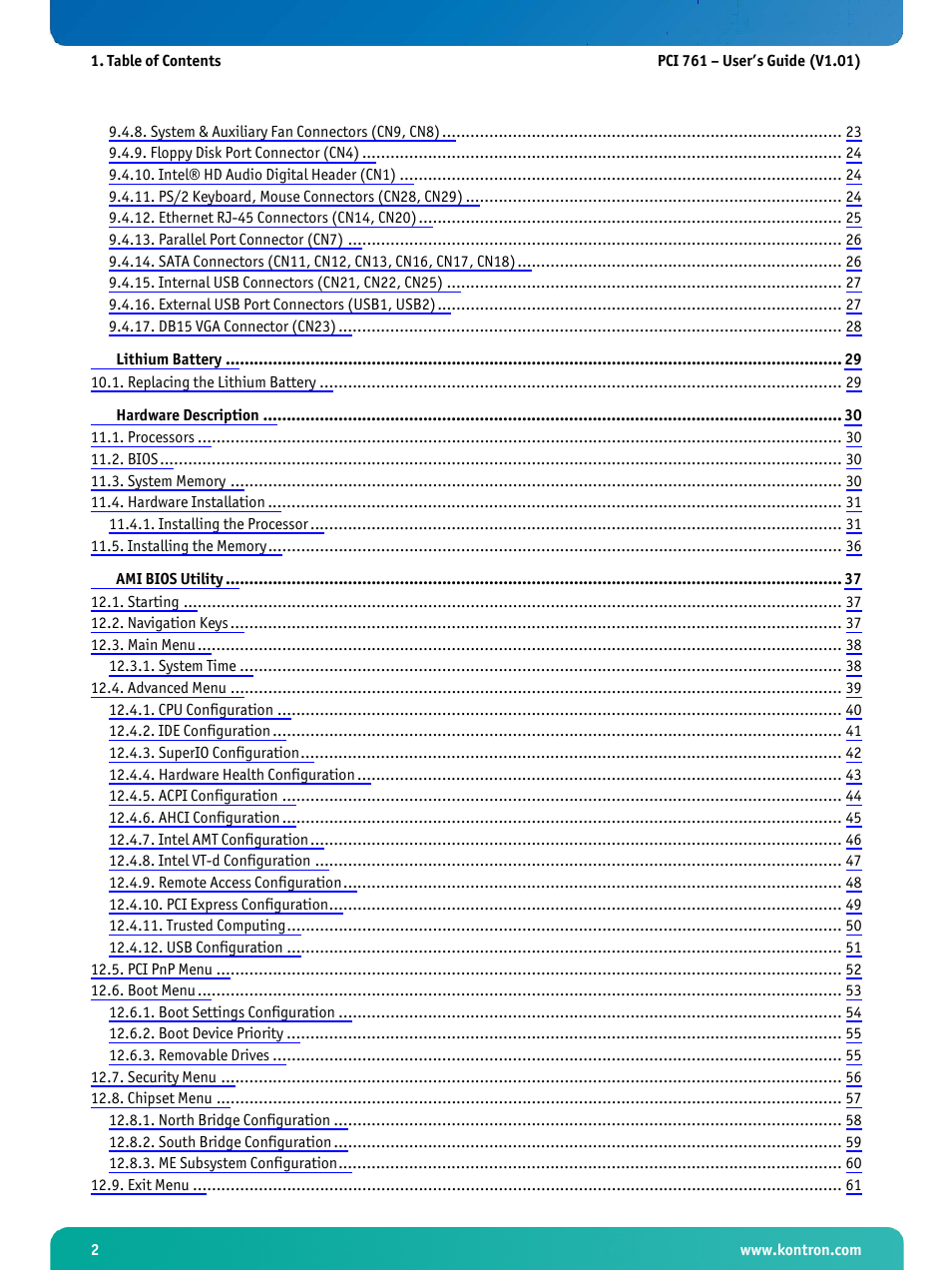 Kontron PCI-761 User Manual | Page 4 / 86