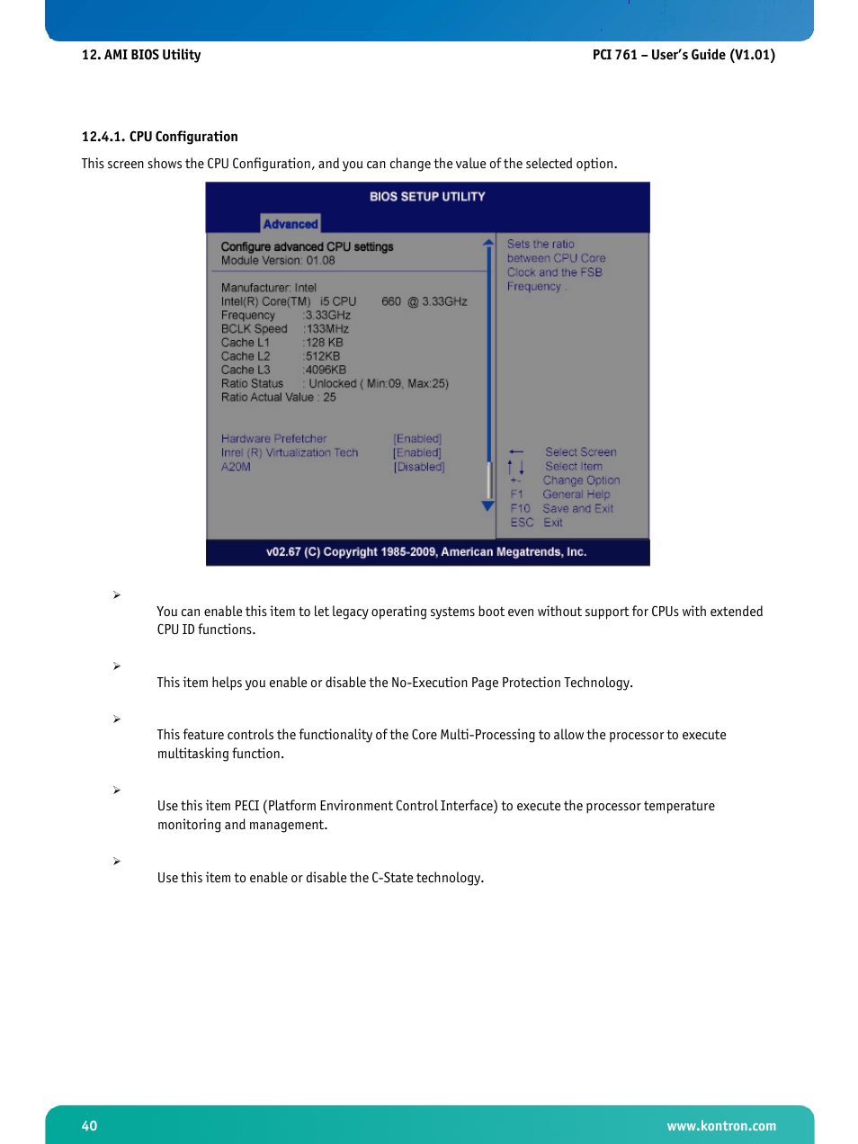 Cpu configuration | Kontron PCI-761 User Manual | Page 42 / 86