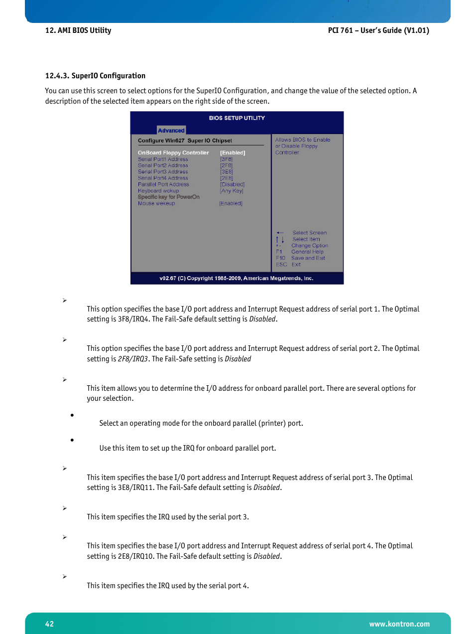 Superio configuration | Kontron PCI-761 User Manual | Page 44 / 86