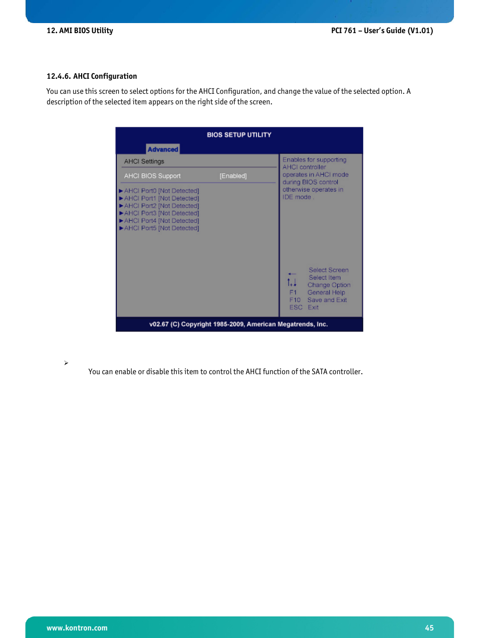 Ahci configuration | Kontron PCI-761 User Manual | Page 47 / 86