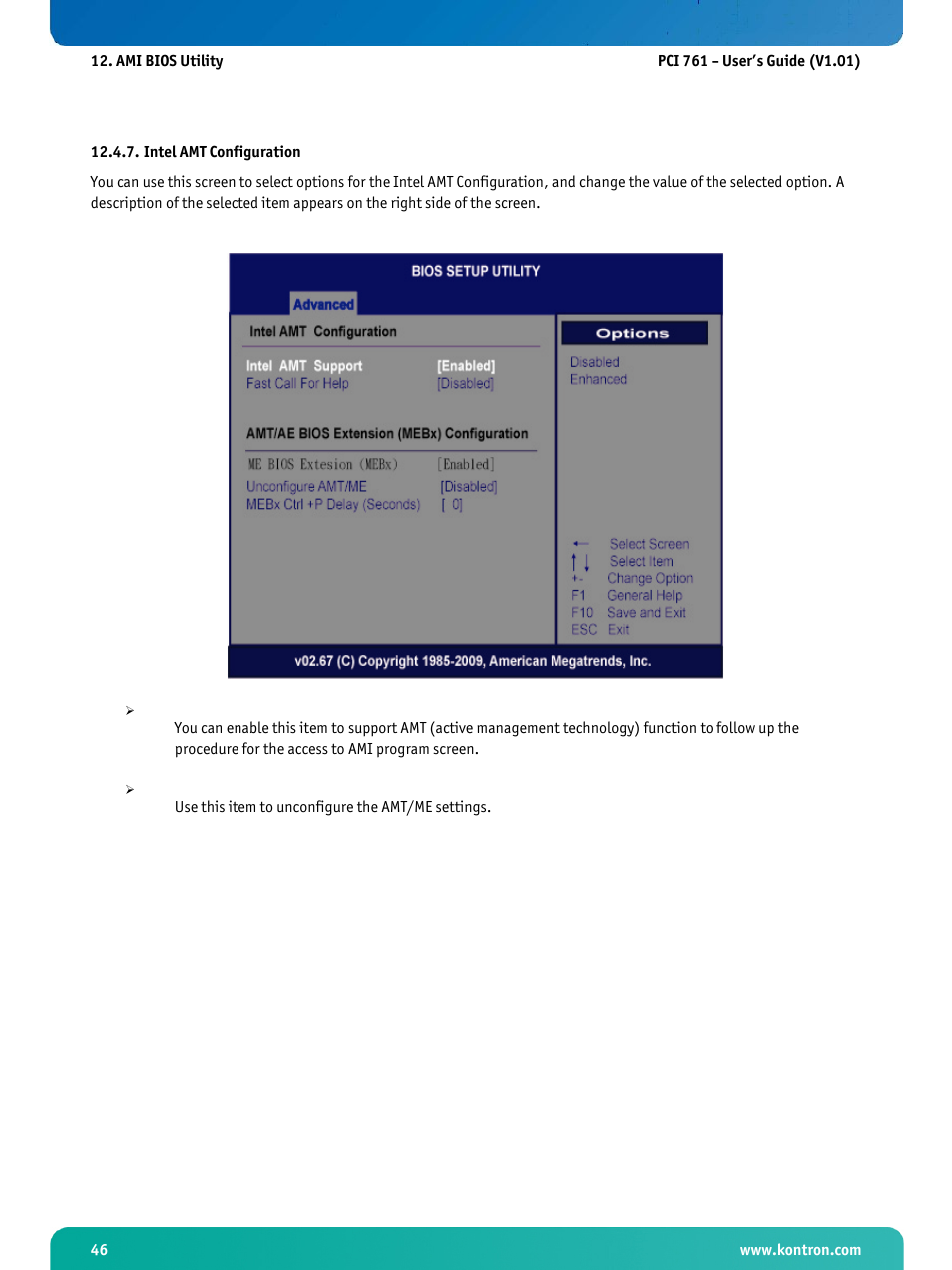 Intel amt configuration | Kontron PCI-761 User Manual | Page 48 / 86