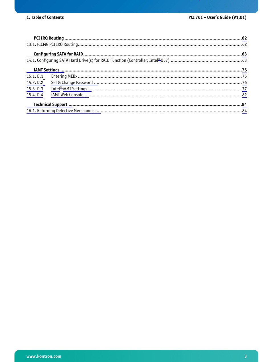 Kontron PCI-761 User Manual | Page 5 / 86