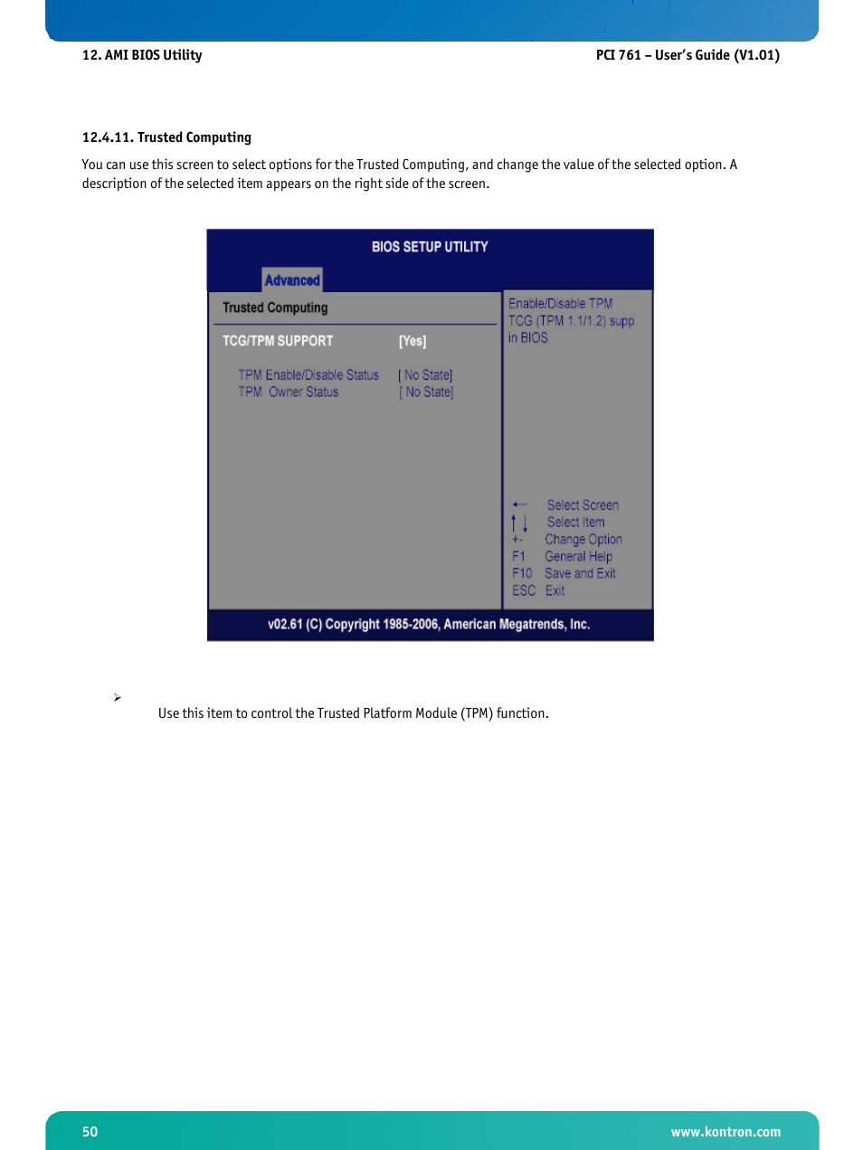 Trusted computing | Kontron PCI-761 User Manual | Page 52 / 86