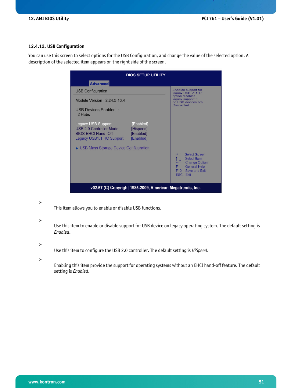 Usb configuration | Kontron PCI-761 User Manual | Page 53 / 86