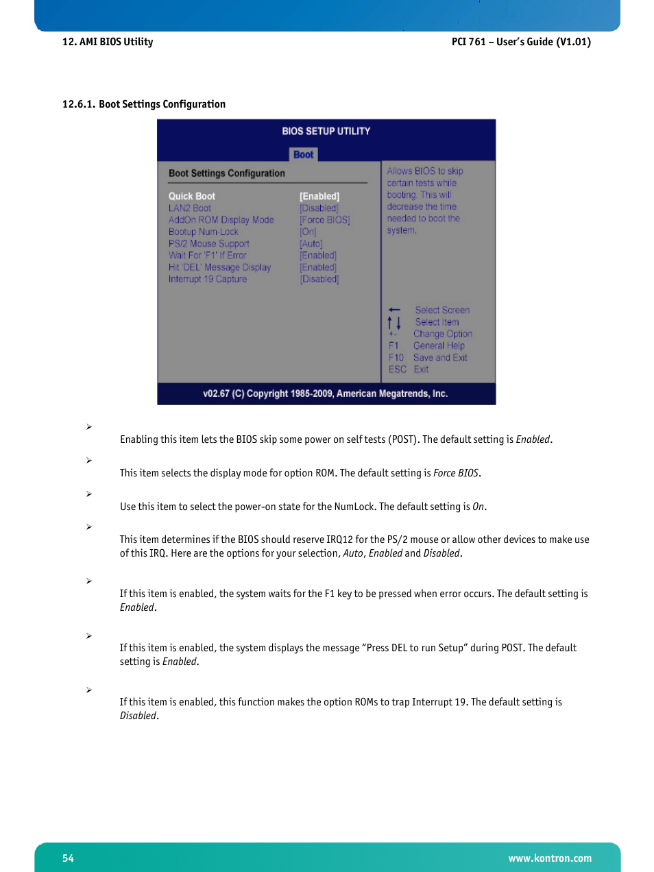 Boot settings configuration | Kontron PCI-761 User Manual | Page 56 / 86