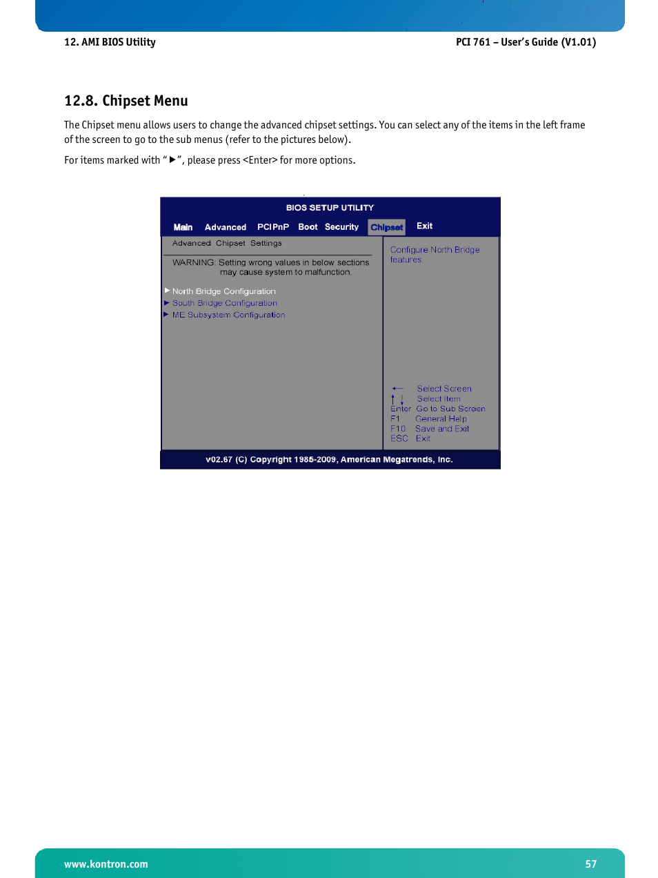 Chipset menu | Kontron PCI-761 User Manual | Page 59 / 86