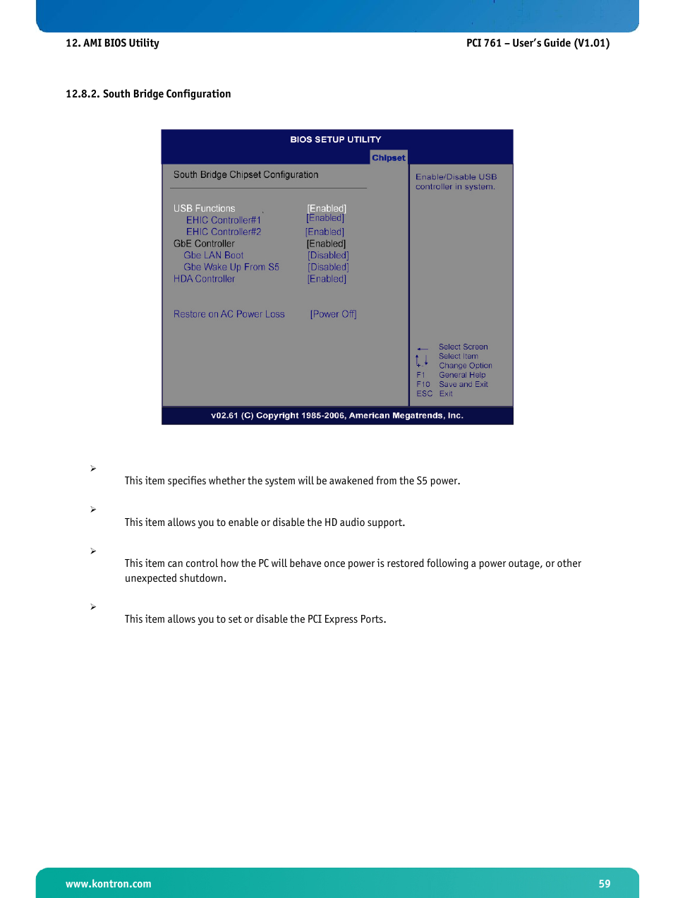 South bridge configuration | Kontron PCI-761 User Manual | Page 61 / 86