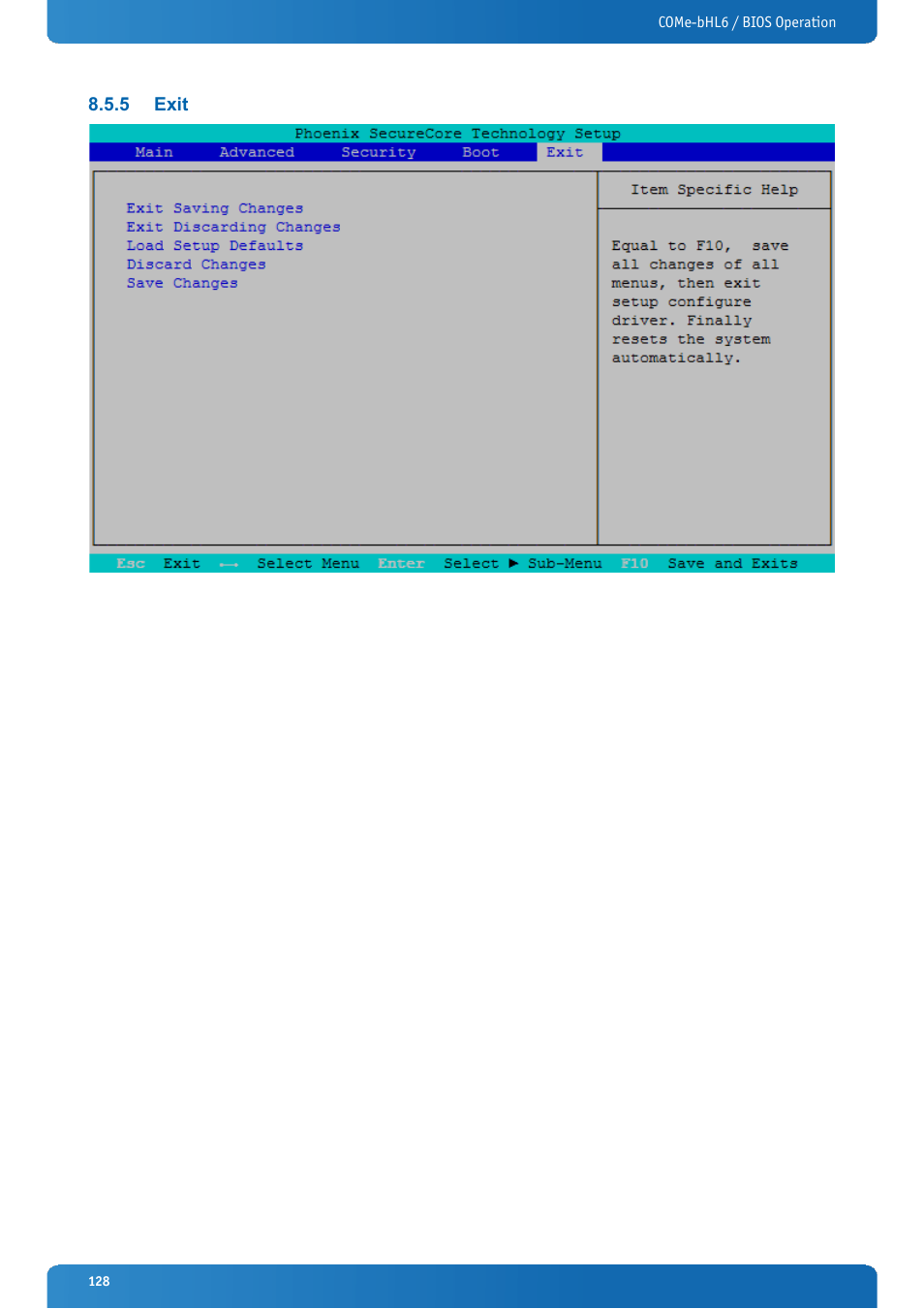 5 exit, Exit | Kontron COMe-bHL6 User Manual | Page 128 / 129