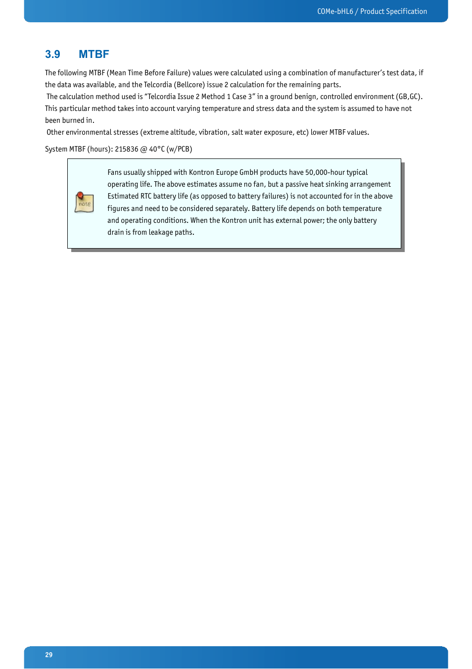 9 mtbf, Mtbf | Kontron COMe-bHL6 User Manual | Page 29 / 129