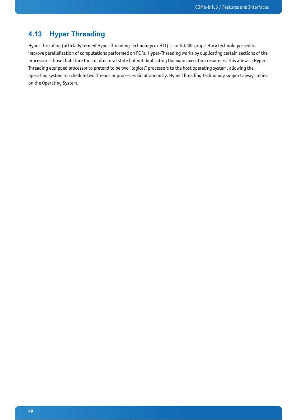 13 hyper threading, Hyper threading | Kontron COMe-bHL6 User Manual | Page 49 / 129