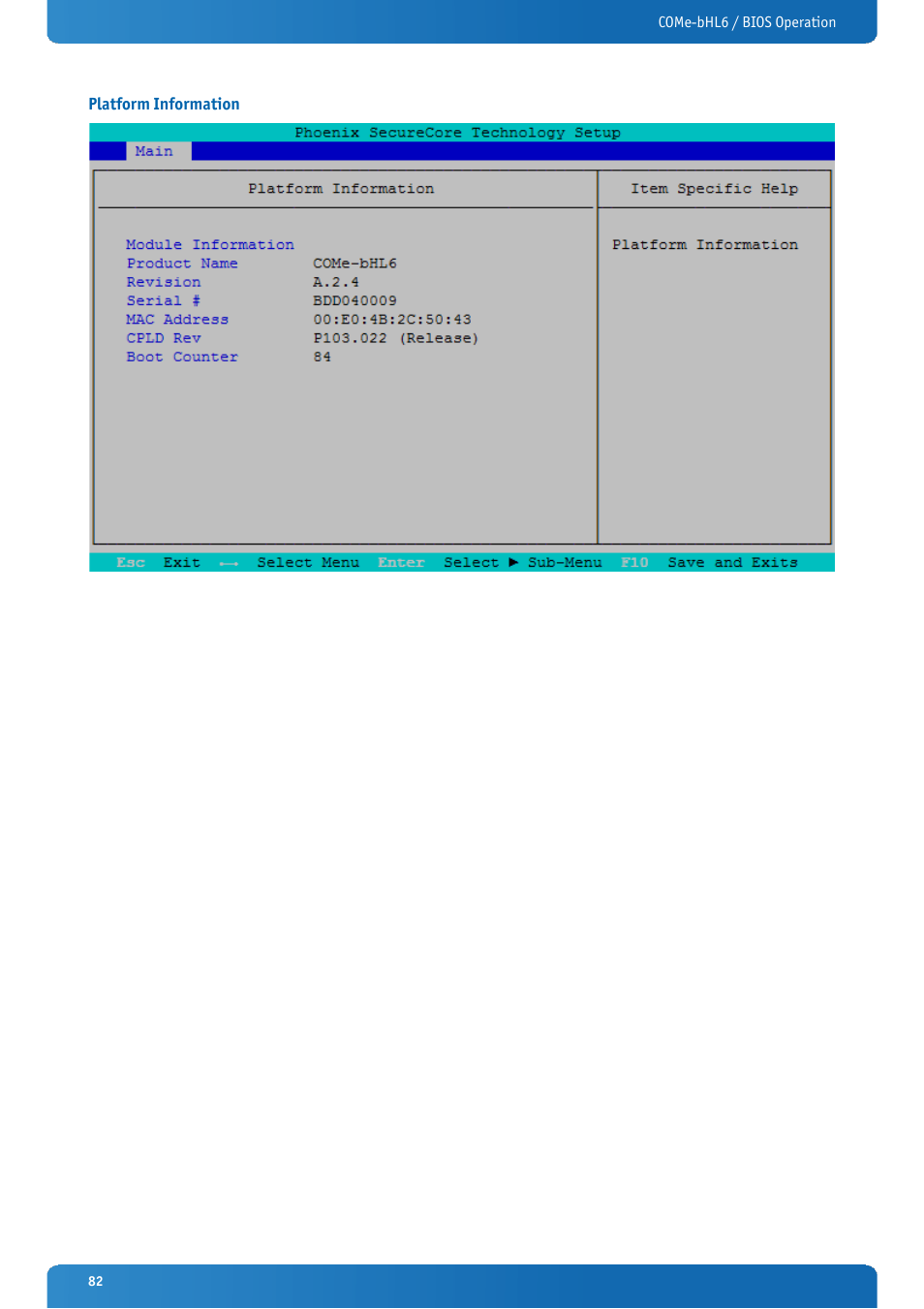 Platform information | Kontron COMe-bHL6 User Manual | Page 82 / 129