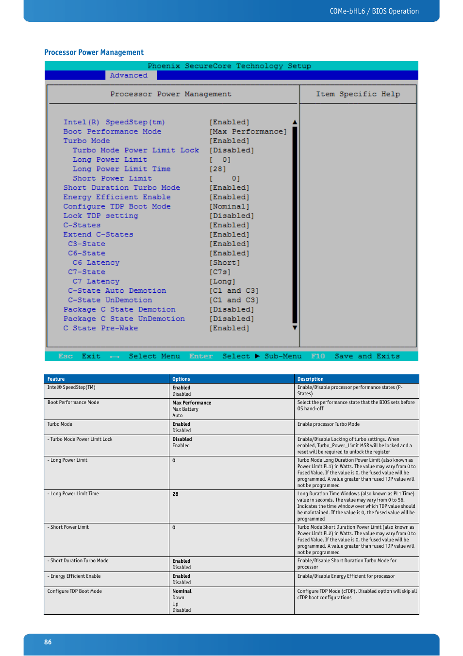 Processor power management | Kontron COMe-bHL6 User Manual | Page 86 / 129