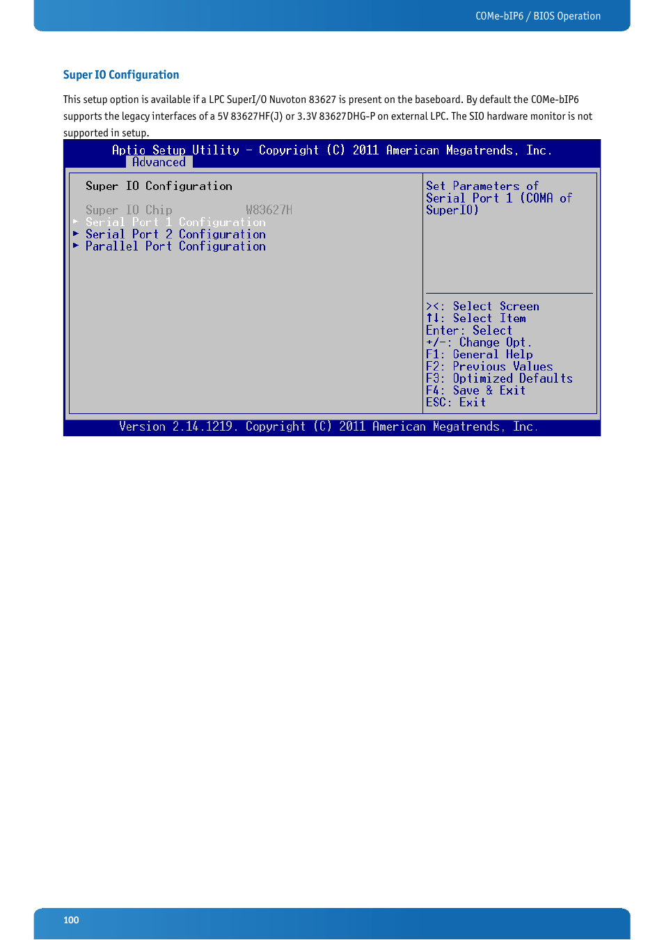 Super io configuration | Kontron COMe-bIP6 User Manual | Page 100 / 133