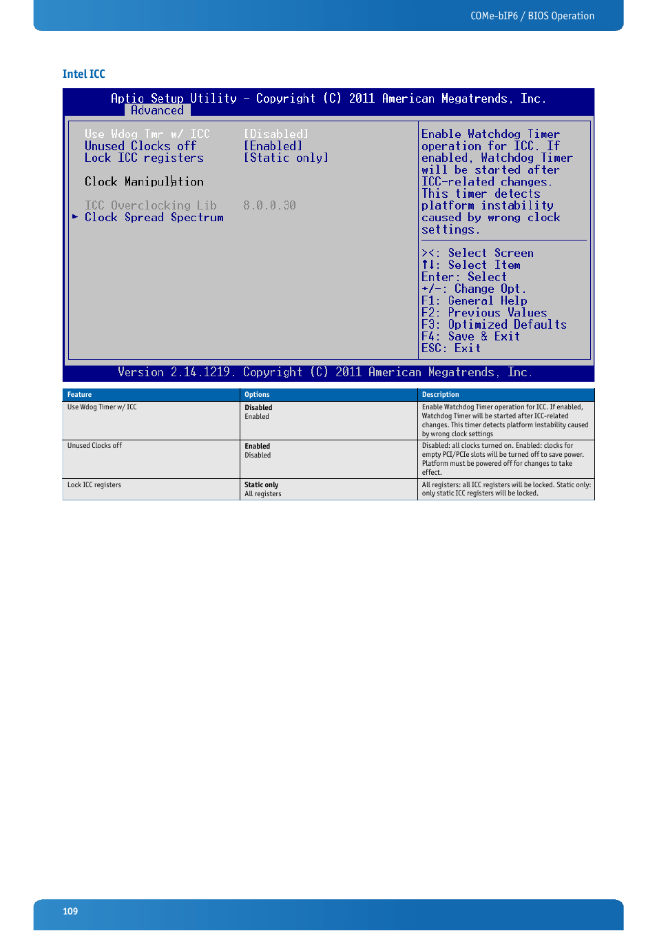 Intel icc, Come-bip6 / bios operation | Kontron COMe-bIP6 User Manual | Page 109 / 133