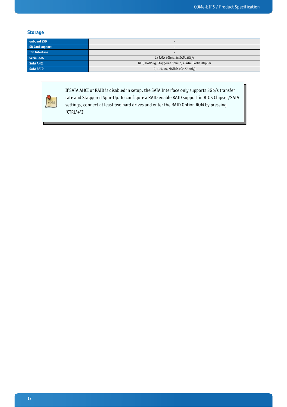 Storage, Come-bip6 / product specification | Kontron COMe-bIP6 User Manual | Page 17 / 133