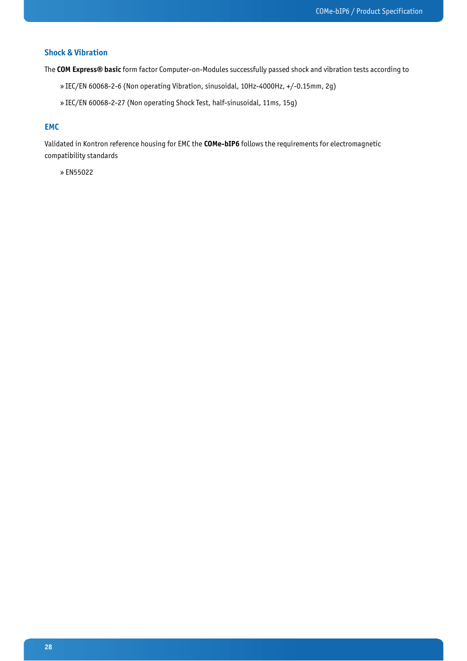 Shock & vibration | Kontron COMe-bIP6 User Manual | Page 28 / 133