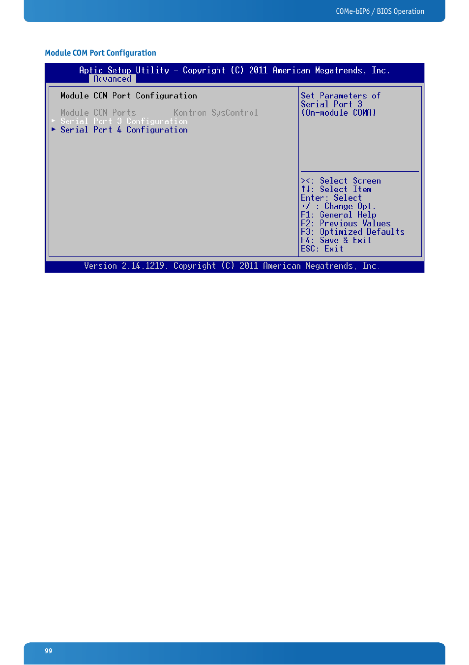 Module com port configuration | Kontron COMe-bIP6 User Manual | Page 99 / 133
