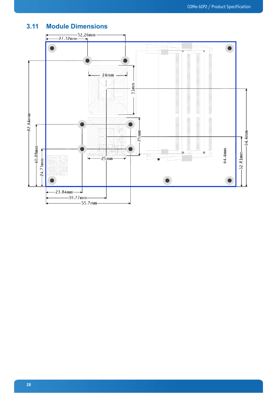 11 module dimensions, Module dimensions | Kontron COMe-bIP2 User Manual | Page 28 / 128