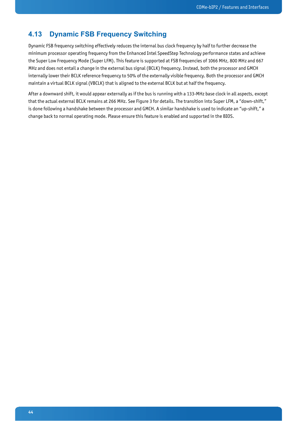 13 dynamic fsb frequency switching, Dynamic fsb frequency switching | Kontron COMe-bIP2 User Manual | Page 44 / 128