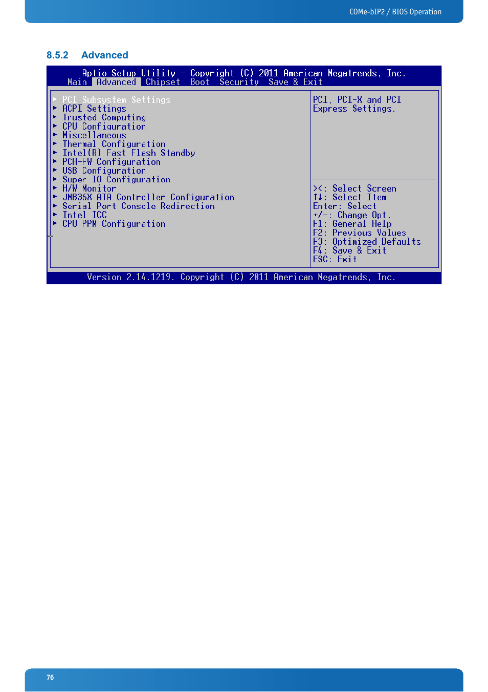 2 advanced, Advanced | Kontron COMe-bIP2 User Manual | Page 76 / 128