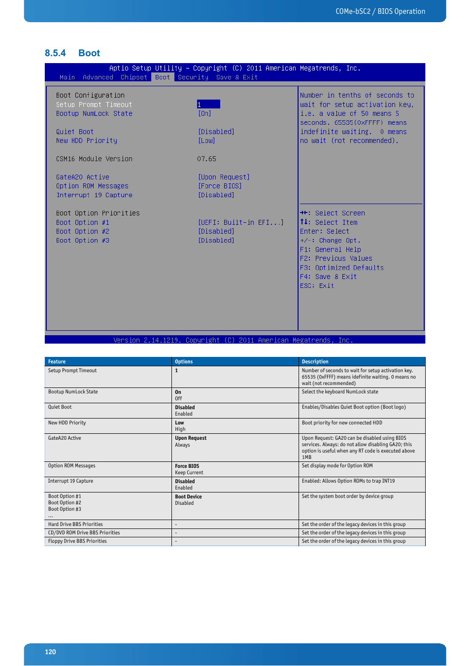 4 boot, Boot, Come-bsc2 / bios operation | Kontron COMe-bSC2 User Manual | Page 120 / 125