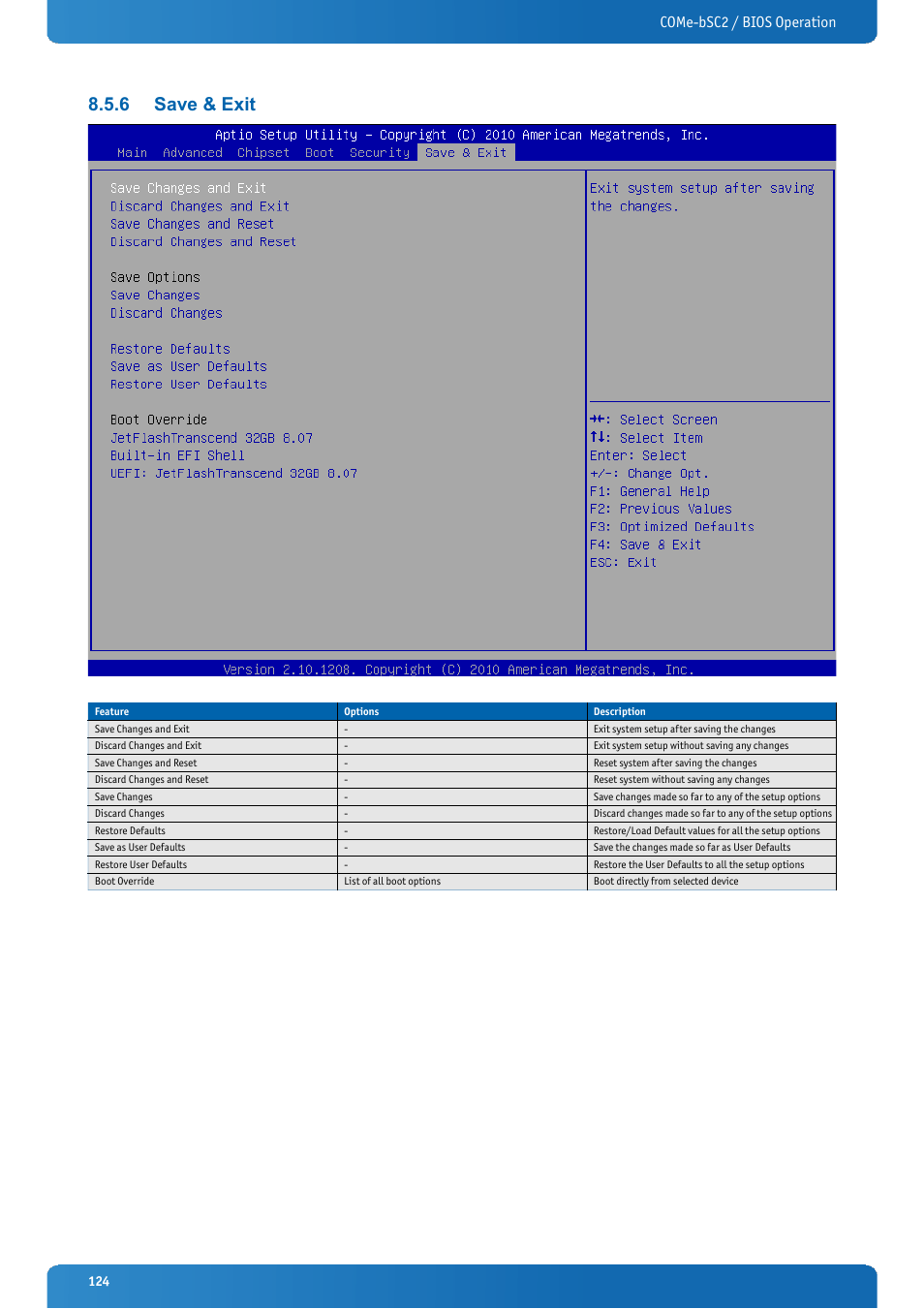 6 save & exit, Save & exit, Come-bsc2 / bios operation | Kontron COMe-bSC2 User Manual | Page 124 / 125