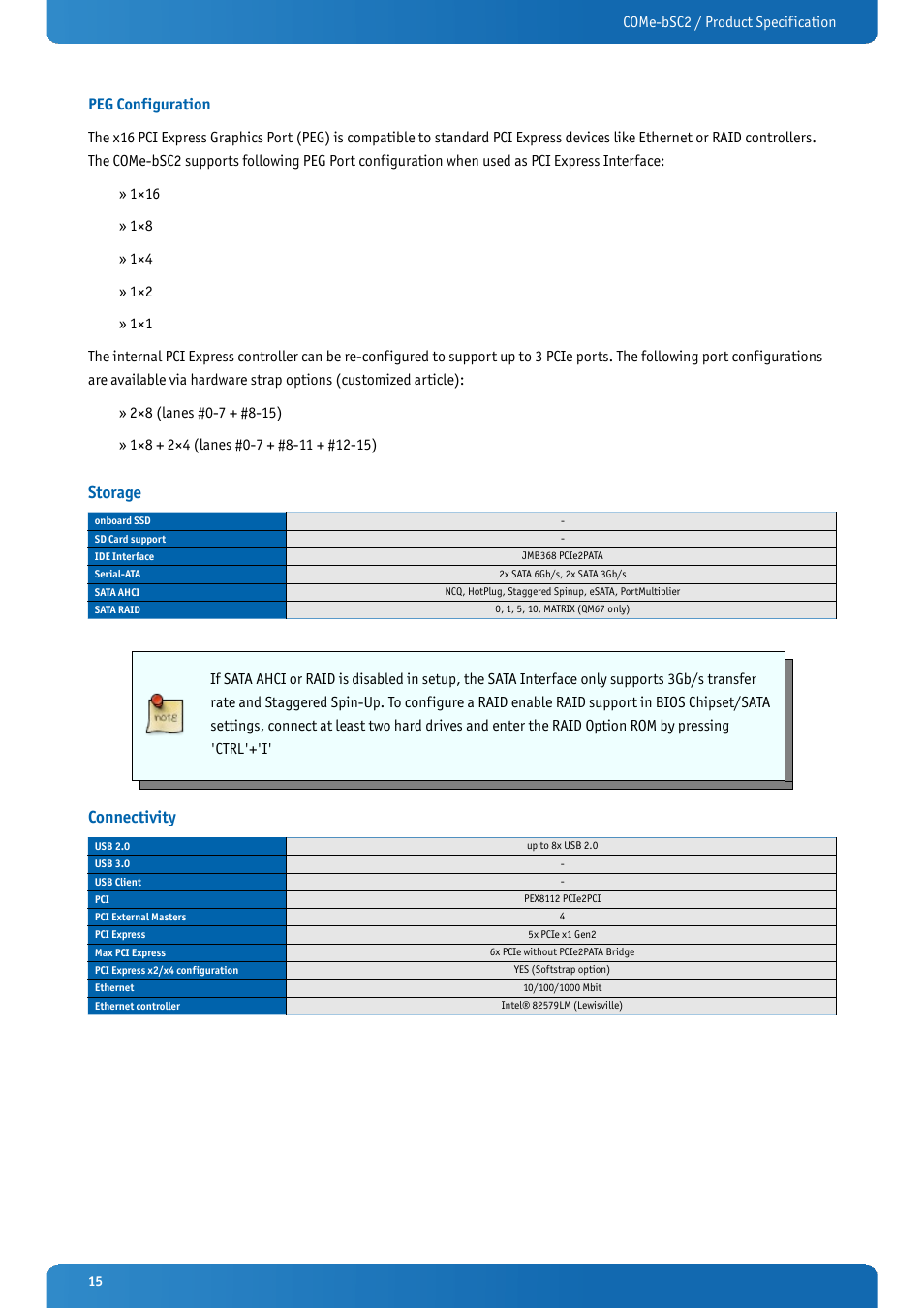Peg configuration, Storage, Connectivity | Kontron COMe-bSC2 User Manual | Page 15 / 125