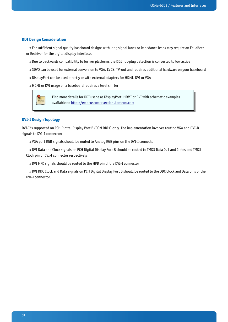 Ddi design consideration, Dvi-i design topology | Kontron COMe-bSC2 User Manual | Page 51 / 125